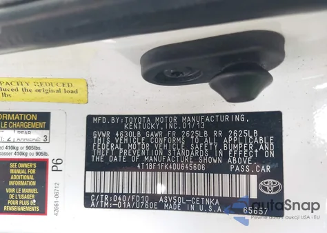 2013 Toyota Camry Le из США, поврежденный, VIN 4T1BF1FK4DU645606